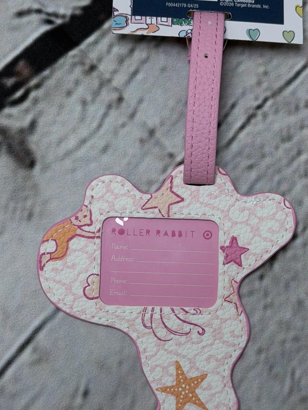 Roller Rabbit Pink and Orange Monkey Luggage Tag - Picture 4 of 6